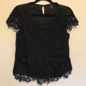 Short sleeve black lace blouse